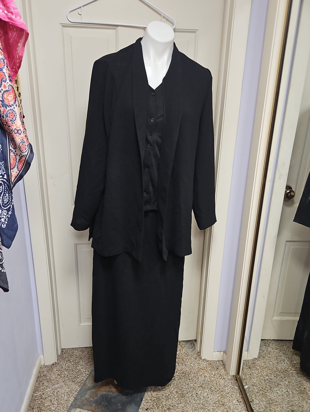 80s Vtg 3 Peices Jones Wear Black Maxi Skirt Jacket Top